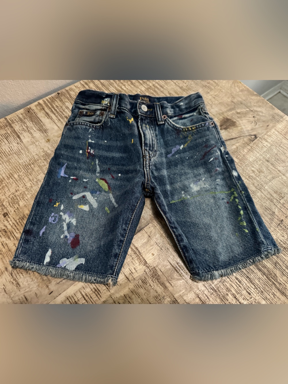 Ralph Lauren Dark Blue Denim Paint-Splatter Kids Shorts